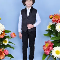 Qtsy Boys V-Neck Corduroy Weave Waistcoat With Shirt-image-60