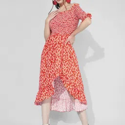 Moda Rapido Print Puff Sleeve A-Line Midi Dress-image-30