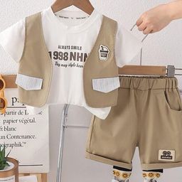 POP STREET KIDS Boys Typography Printed Round Neck T-shirt With Shorts-image-69