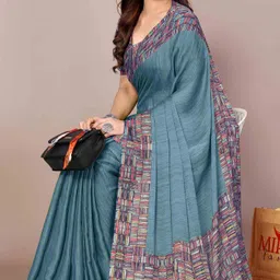 KALINI Printed Border Solid Saree With Blouse Piece-9