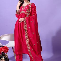 KALINI Women Ethnic Motifs Embroidered Regular Sequinned Kurta with Trousers & With Dupatta-image-51
