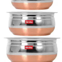 Pack of 5 Stainless Steel handi set Copper bottom cookware set/biryani patila bowl Dinner Set-20