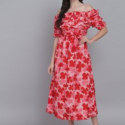 Funday Fashion Women Floral Print Georgette Fit & Flare Midi Dress-image-34