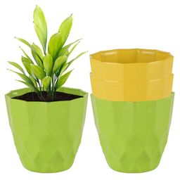 Kuber Industries 4Pc Yellow & Green Barfi Pattern Durable Plastic Planters-26