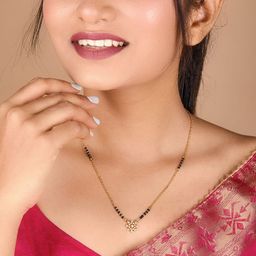 TKRB SALES Gold-Plated American Diamond Studded & Beaded Mangalsutra-image-1