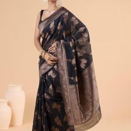 CANBIA Woven Design Zari Silk Blend Banarasi Saree-image-87