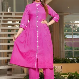 Aujjessa Floral Self Design Pure Cotton Maternity Anarkali Kurta With Palazzos-image-55