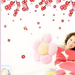 Asian royal White & Red Floral Printed Self Adhesive Wall Sticker-image-79