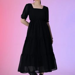 Raiyani Fashion Bell Sleeve Applique Georgette Fit & Flare Maxi Dress-image-43