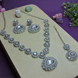 Anouk Rhodium-Plated Artificial Stones-Studded Jewellery Set With Maang Tika-picture-22