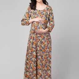 Zuvino Women Floral Printed Maternity Maxi Dress-picture-52