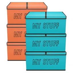 Kuber Industries Orange & Blue 6 Pieces Printed Drawer Organisers With Lid-97