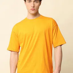 Mast & Harbour Mustard Yellow Drop-Shoulder Sleeves Anti Odour PureCotton Oversized Tshirt-image-103