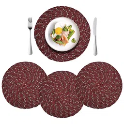 Kuber Industries 4Pcs Black & Pink printed Cotton Round Shape Table Placemats-99