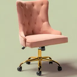 Nestroots Pink & Gold-Toned Boss Velvet Tufted Office Chair With Wheels-image-89