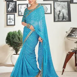 DIVASTRI Leheriya Sequinned Pure Georgette Bandhani Saree-16