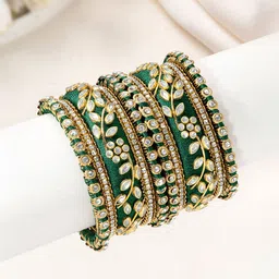 Peora Set Of 10 Gold-Plated Kundan Studded Chuda Bangles-image-9