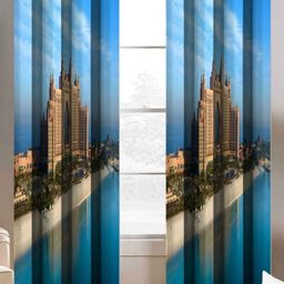 Aura Blue & Beige 2 Pieces Abstract Printed Long Door Curtain-image-32