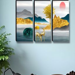 Livin'luxe White & Gold-Toned 3 Pieces Deer Printed Wall Arts-picture-40