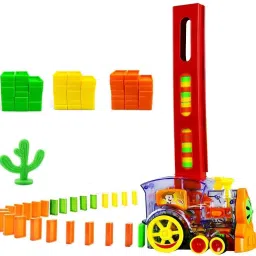 Domino Funny Train Choco Filling Dominos in The Rails - Battery Operated with Lights and Sounds Construction and Stacking Toy for Kids with 60 Multicolor Plastic Domino Tiles-22