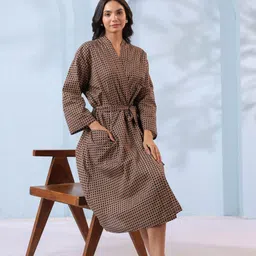 CRAFIQA Printed Pure Cotton Shawl CollarBathRobe-48