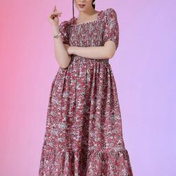 Femvy WomenFloral Printed Puff Sleeve Fit & Flare Midi Dress-picture-46