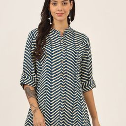 KALINI Women Striped Mandarin Collar Cotton Top-image-24