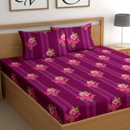 CG HOMES Purple & Pink Floral 210 TC King Bedsheet with 2 Pillow Covers-image-71