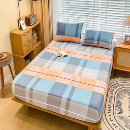 JC HOME Blue & Orange Geometric 220 TC King Bedsheet with 2 Pillow Covers-image-99