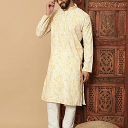 DVILLA Men Yellow Cotton Kurtas-image-39