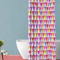 ArtzFolio White & Pink Geometric Printed Waterproof Shower Curtain-image-5