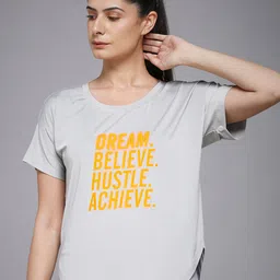 MKH Women Typography Printed Dri-FIT Raw Edge T-shirt-image-75