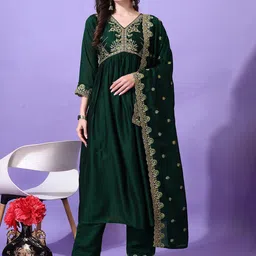 KALINI Women Ethnic Motifs Embroidered Regular Kurta with Trousers & With Dupatta-picture-14