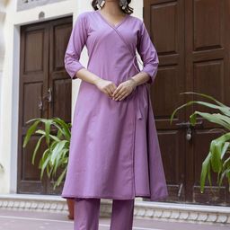 EthniFlair Embroidered Angrakha Thread Work Gotta Patti Pure Cotton A-Line Kurta & Trouser-image-63