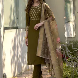 Siya Fashion Floral Yoke Design Sequinned Straight Kurta With Trousers And Dupatta-13