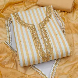 Blissta Striped Printed Beads And Stones Unstitched Dress Material-image-17