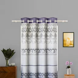 Kuber Industries Grey & Purple Floral Printed Eyelet Cotton Door Curtain-image-24