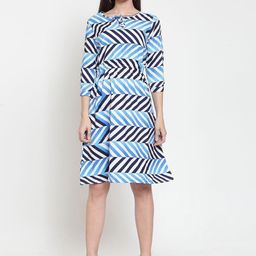 Moda Rapido Print Tie-Up Neck Fit & Flare Dress-image-13
