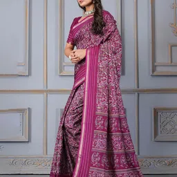 STAVA CREATION Ajrak Block Zari Saree image 3
