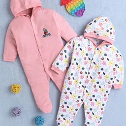 BUMZEE Pack of 2 Girls Cotton Printed Hooded Sleepsuit-picture-4