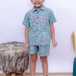 UNBIND Boys Printed Cotton Shirt with Shorts Clothing Set-image-74