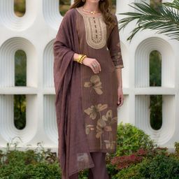 AWRIYA Women Ethnic Motifs Printed Regular Kurta with Trousers & With Dupatta-image-46