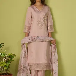 Indo Era Women Floral Embroidered Kurta with Trousers & Dupatta-image-34