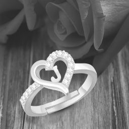 Valentine Gift Initial Letter J ring for Girls stylish design Silver plated ring Brass Cubic Zirconia Silver Plated Ring-image-53