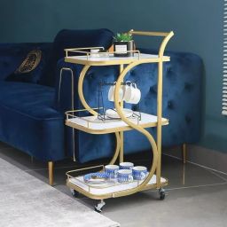 EndTable Trolley 3-Tier Metal Serving Trolley with Wheel Elegant Home&Restaurant Iron Kitchen Trolley-image-29