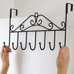 Over the Door Hanger with 7 Hooks for Clothes, Purses, Towel, Scarf, Belt, Hat, etc. Metal Hanging Rack Organizer NO Hole Drilling Require Door Hanger-23