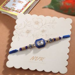 Sangria Artificial Stones Studded & Beaded Thread Rakhi with Roli ChawalChandan & Mishri-10