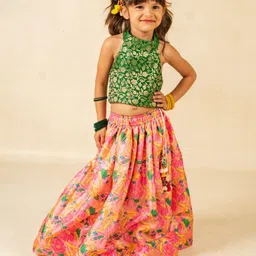 Jilmil Girls Floral Woven Design Zari Ready to Wear Cotton Lehenga & Choli-picture-35