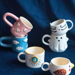 WEAVING HOMES White & Blue Printed Ceramic Glossy Mugs Set of Cups and Mugs-18