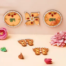 eCraftIndia Gold-Toned & Silver Toned 5 Pieces Stickers for Wall Door Festive Decor-image-51